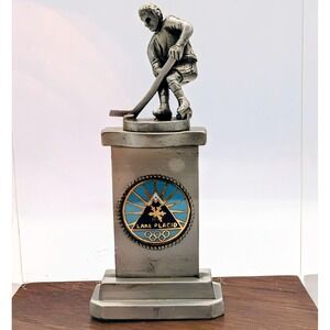 Vintage 1980 Lake Placid Winter Olympics Hockey Figurine with Display Case